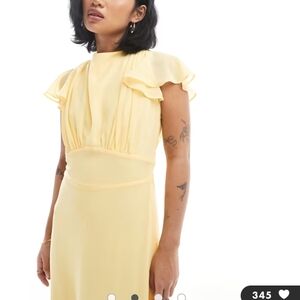 ASOS Pale Yellow Midi Dress with Flutter Sleeves
